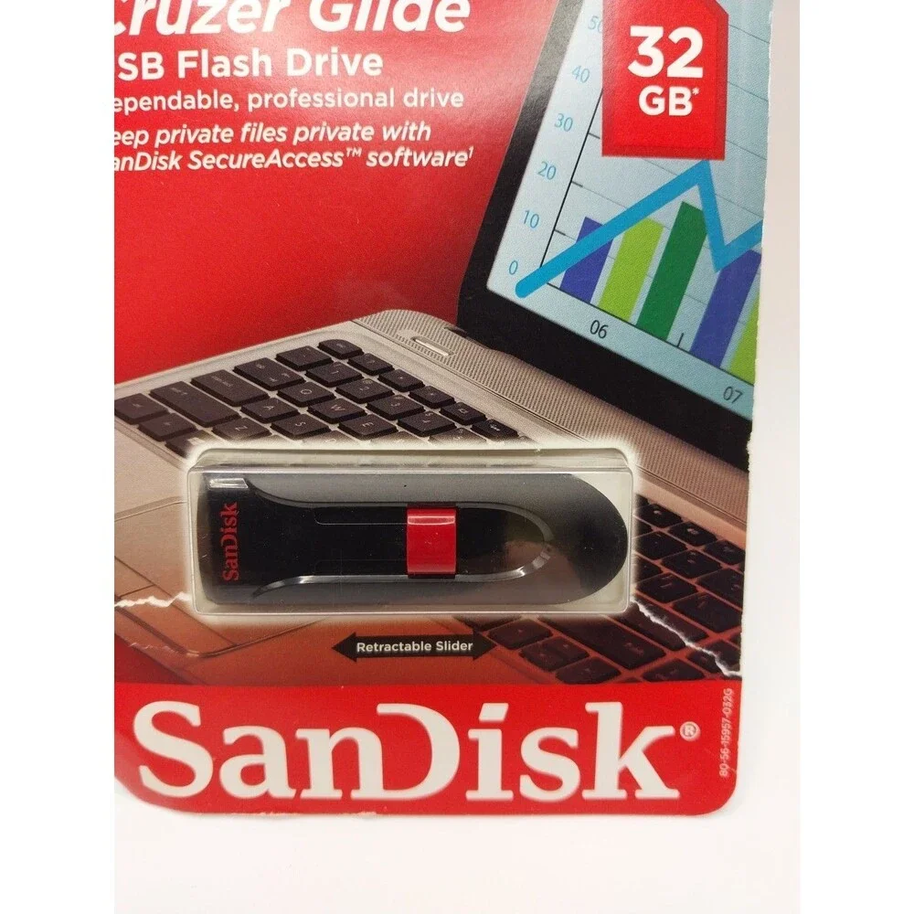 NEW SanDisk Cruzer Glide 32 GB USB 2.0 Flash Drive - Black, Red